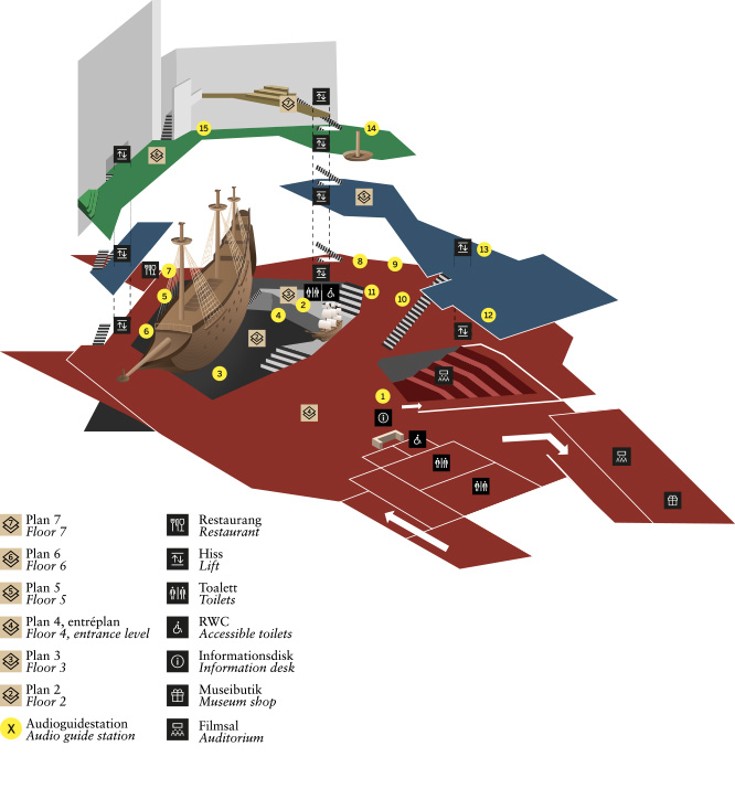 Map showing audio guide stations in the museum